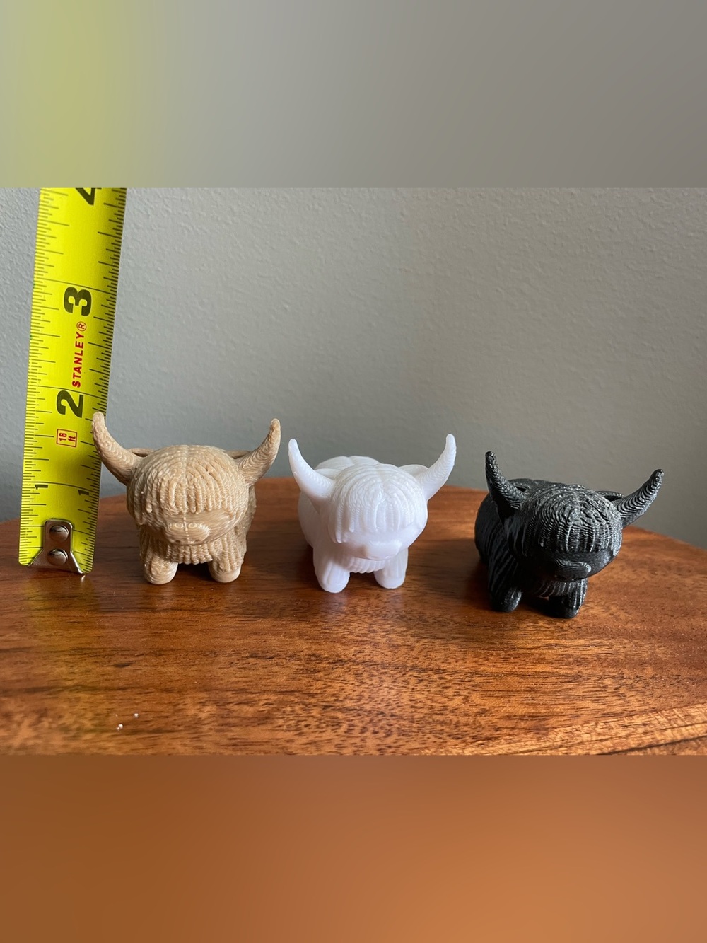 Set of 3 Mini Highland Cow Figurines - White, Black, Tan
